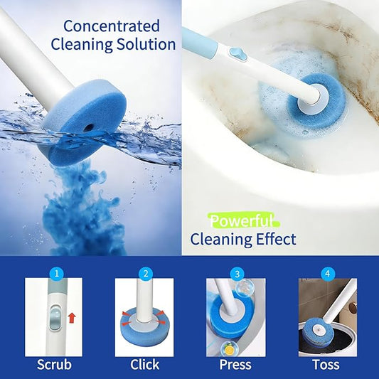 Disposable Toilet Brush and Holder Set with 64 Replacement Heads, Economical Home Toilet Cleaner Wand for Easy Refill Replacement, Compact Hygienic Toilet Bowl Brush for Family Bathroom