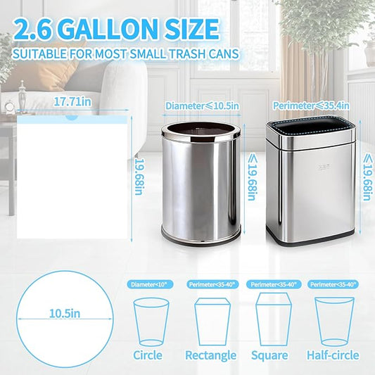 100 Count Small Drawstring Trash Bags for 2.6-Gallon (10 L) Trash Cans, Thick Pre-separated Garbage Bags,Mini Wastebasket can Liners for Bathroom Bedroom Office(White)