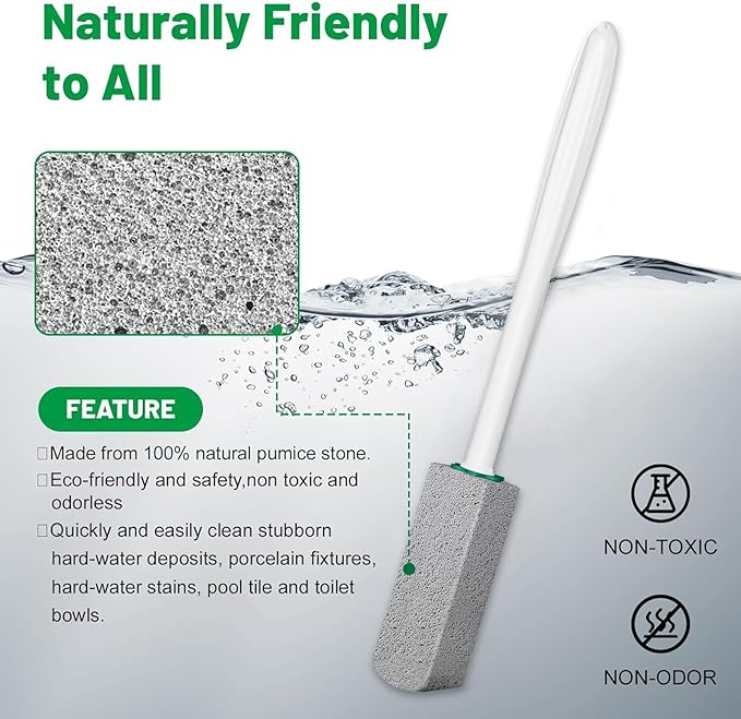 Pumice Stone Toilet Bowl Cleaner,Pumice Stone with 11.8 Inch Long Handle for Toilet,Bathtubs, Grills,Swimming Pools,Sinks Cleaning (2 Pack)