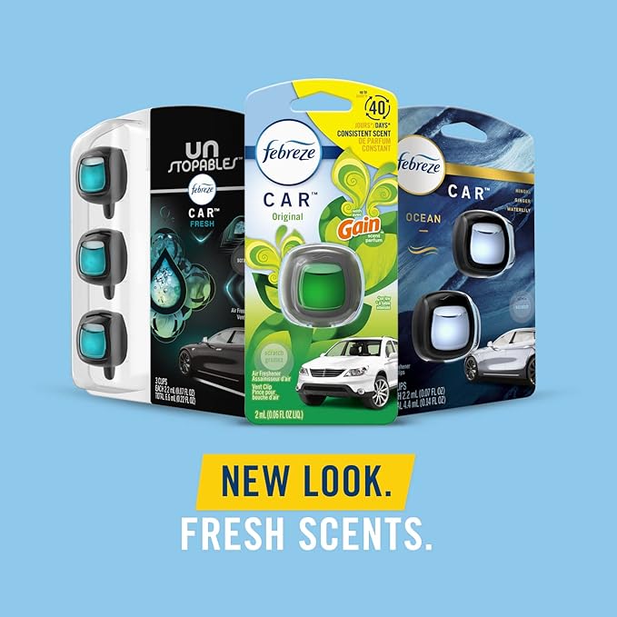 Febreze Car Vent Clip, Downy Calm Scent, 0.13 oz Total, (Pack of 4)