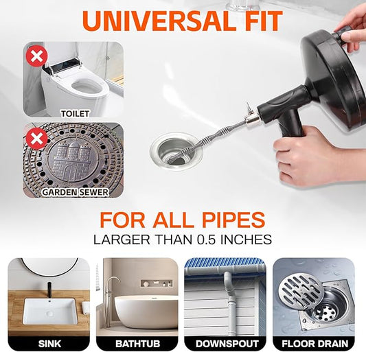 Drain Snake 25 Ft, Drain Auger Hair Clog Remover Heavy Duty Flexible Plumbing Snake Bathroom Kitchen Sink Cleaner Tools for Shower Bathtub Pipe