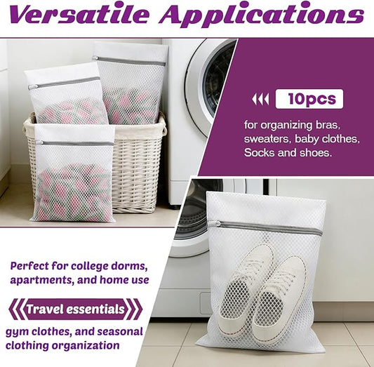 10 Pcs Laundry Bags Mesh Wash Bags, Premium Durable Double-Layer Honeycomb Mesh Laundry Bags for Delicates 12 x 16 Inches