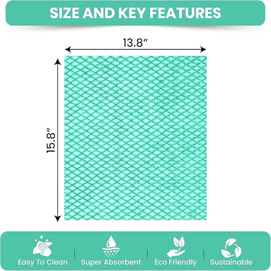 50 Count Disposable Cleaning Cloths, Green - 13.8"x15.8" Ultra Absorbent Towels for Kitchen, Stove & Bathroom - Multi-Purpose Soft Dish Cloths