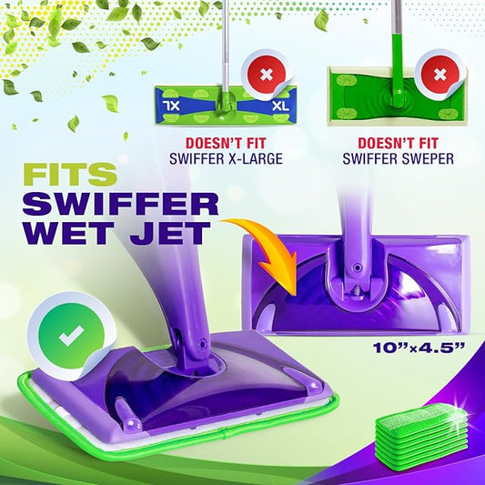 VanDuck Reusable Mop Pads for Swiffer WetJet (4 Pack) - Microfiber Mop Refill for Wet Mopping Cloths - Washable Pads Compatible with Multi-Surface Floor Cleaning