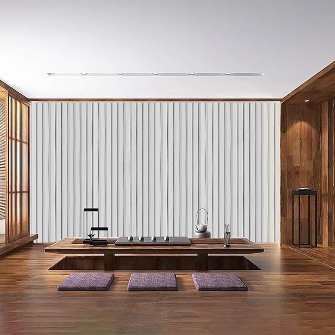 White Wood Slat Wallpaper - Peel & Stick Self-Adhesive (23.6" x 120"), Wood Effect Contact Paper for Walls, Removable DIY Wall Covering for Bedroom, Living Room & Accent Walls