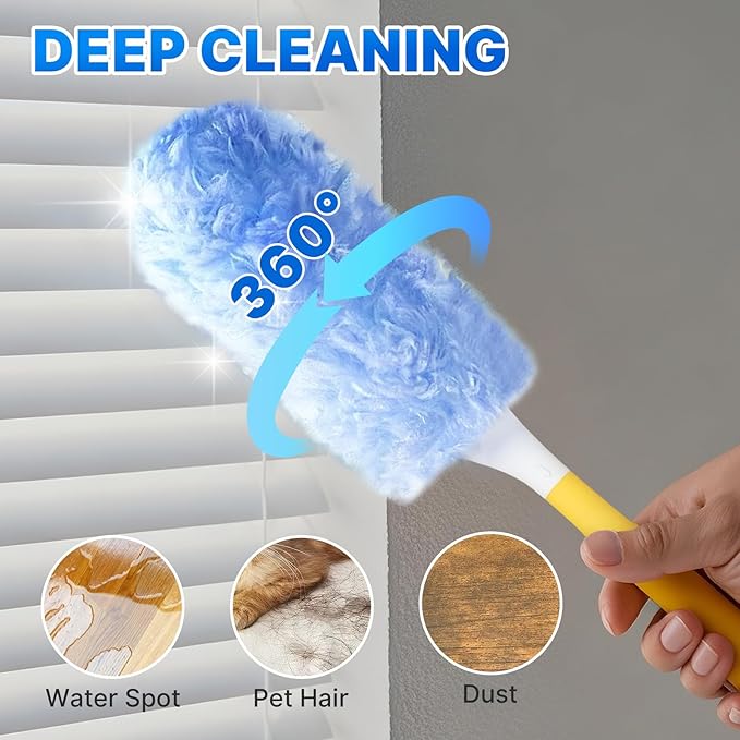 Duster Refill for Swiffer Duster, 50 Count Disposable Dusters Kit for Cleaning Dusting Furniture Blind Ceiling Fan, Multi Surface 360 Feather Duster + 3FT Extended Handle + Short Handle