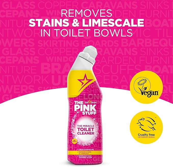 The Pink Stuff Miracle Toilet Cleaner, 750ml – Powerful Stain-Removing Gel for a Sparkling Clean Bowl – Eliminates Limescale, Tough Stains & Odors with Fresh Rhubarb Scent