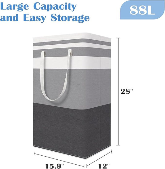 BlissTotes 3-Pack Laundry Basket, Freestanding&Waterproof Laundry Hamper, Collapsible Tall Clothes Hamper with Easy Carry Handles for Clothes, Towels in the Family and Dorm,Gradient Grey,88L