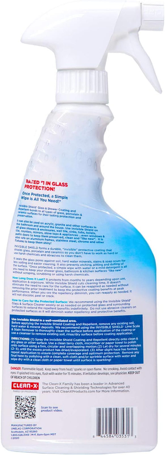 Invisible Shield Protective Glass Shower Coating for Showers, Mirrors, Windows, Tile to Repel Soap Scum and Hard Water Minerals for Easier Cleaning (2 Pack) 16 oz