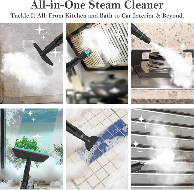 Steam Cleaner, 3-Level Adjustable Handle, 15s Heat-Up, Steamer for Cleaning With 1.8L Large Tank, Dry Burn Protection, Handheld Steam Cleaner for Home, Bathrooms, Tile,Grout,Car with 12pcs Accessories