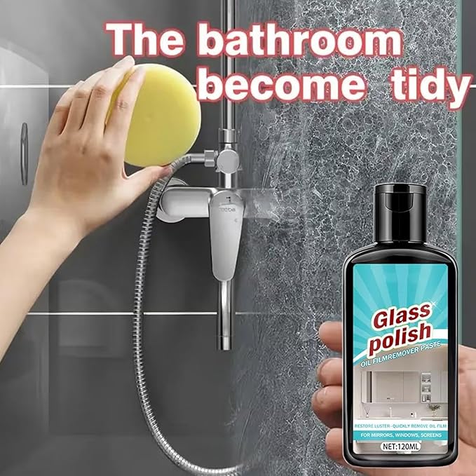 Shower Glass Cleaner - 120ml Bathroom Spray, Deep Cleaning Stain Remover for Window Mirror Faucet, Polishing Compound for Ceramic Stainless Steel Patio, Household Shine