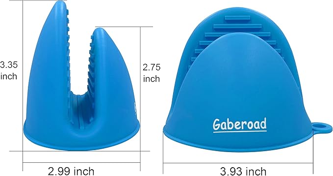 Thickened Mini Silicone Oven Mitts Heat Resistant, Rubber Oven Mitt Gloves, Finger Pinch Grips, Pot Holder, Silicone Potholder for Kitchen Cooking & Baking 1 Pair, Blue