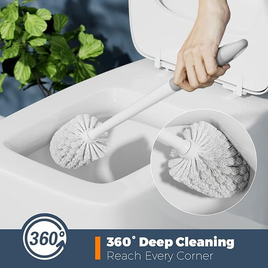 Toilet Brush, 3 Pack Toilet Brushes for Bathroom with Holder, Bathroom Accessories Toilet Bowl Brush with 3 Clean Brush, Toilet Scrub Brush, Toilet Brush Set for Deep Cleaning, White