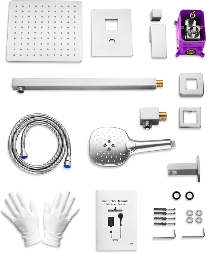Double Handle High Pressure 3 Spray Shower Faucet Set with Valve 10 Inch Wall Mount Chrome