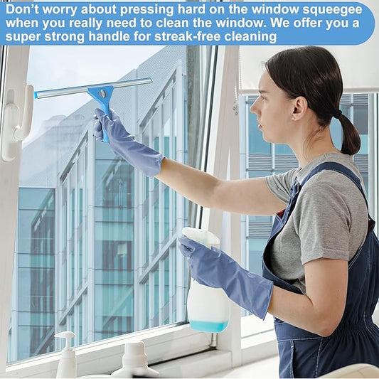 Window Squeegee Washing Kit for Shower Glass Door, Mirror and Window Cleaning, Extra 14'' Wide Squeegee and 2 Microfiber Scrubbers Included (Extension Pole not Included)
