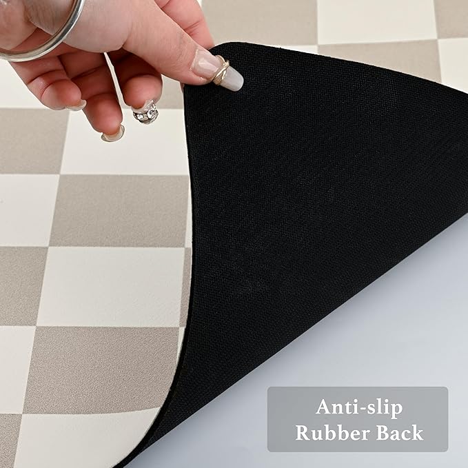 Ohocut Checkered Dish Drying Mat for Kitchen Counter, Coffee Bar Station Accessories, Retro Cute Aesthetic Modern Absorbent Drainer Mat Kitchen Drying Mat Easy Clean, Khaki 12" x 19"