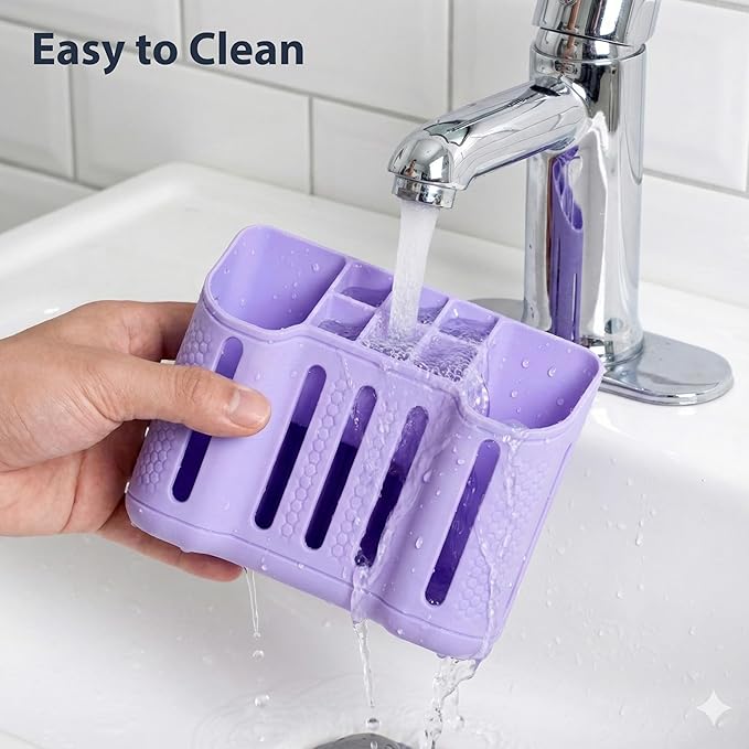 Wall-Mounted Silicone Toothbrush Holders for Bathrooms, Electric Toothbrush, Shaver and Toothpaste Holder, Multiple Slots, Suction Pad& Adhesive Tape, Bathroom Organizer, Bathroom Accessories (Purple)