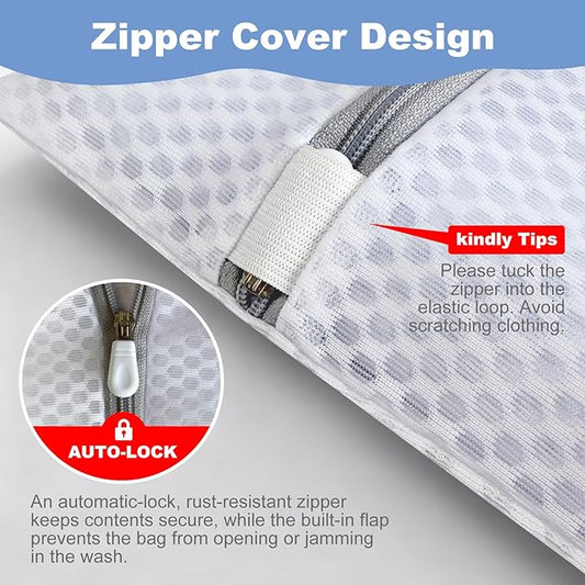 Laundry Bags Mesh Wash Bags for Delicates, Upgraded Honeycomb & Fine Mesh, Extra Durable with Sturdy Zippers, Protect Clothes in Washing Machine Essentials for Home, College & Dorm, 12 x 16 in 4-Pack