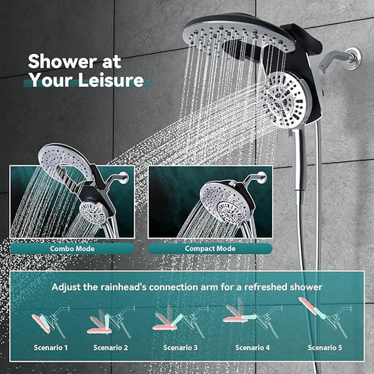 Rain Shower Head with Handheld: Foldable High Pressure Shower Heads with Handheld Spray Combo, 9 Spray Settings/Modes Hand Held Showerhead Dual Rainfall Shower Head Built-in Magnetic Docking and Jets