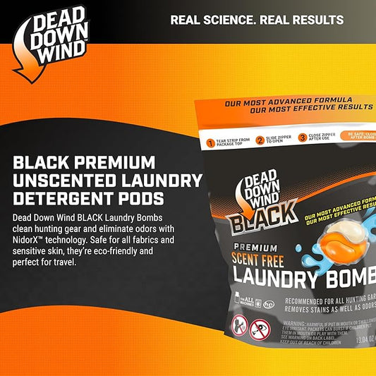 DEAD DOWN WIND BLACK Premium Unscented Laundry Detergent Pods (36 Ct) - Scent Eliminating Detergent Pods for Clothing and Gear - Durable Hunting Scent Eliminators - Advanced Hunting Gear