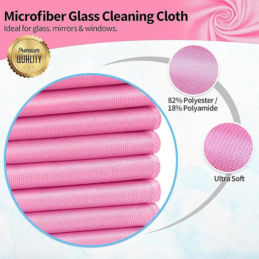 HOMERHYME Microfiber Cleaning Cloth - 6 Pack Glasses Cleaning Cloth, 16" x 14" Window Cleaning Rags, Streak Free Lint Free Polishing Cloths Wipes for Eye Glass, Stainless Steel, Windshield, Pink