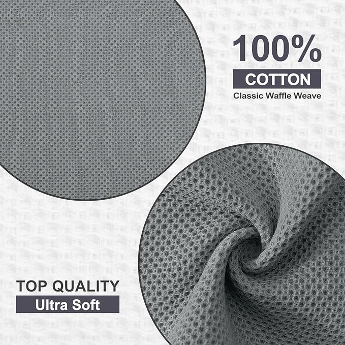 Kitinjoy 100% Cotton Kitchen Dish Cloths (12 X 12 Inches, Grey), 6 Pack Waffle Weave Ultra Soft Absorbent Dish Towels for Drying Dishes Quick Drying Kitchen Towels Dish Rags