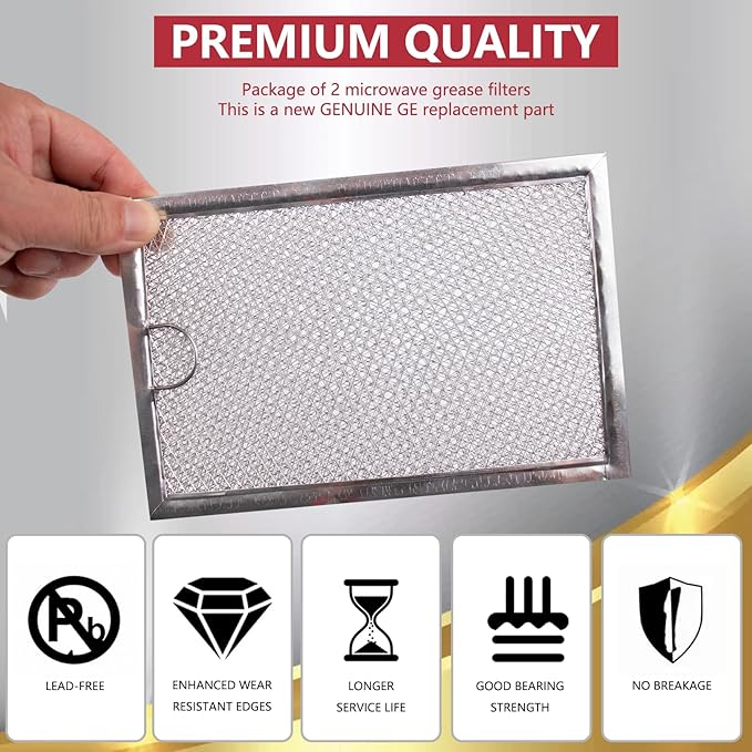 Microwave oven Grease Filter for G.EWB06X10309 WB06X10359 L.G 5230W1A012B Vent Replacement Filter 5 X 7-5/8 X 3/32 In (Pack 2)