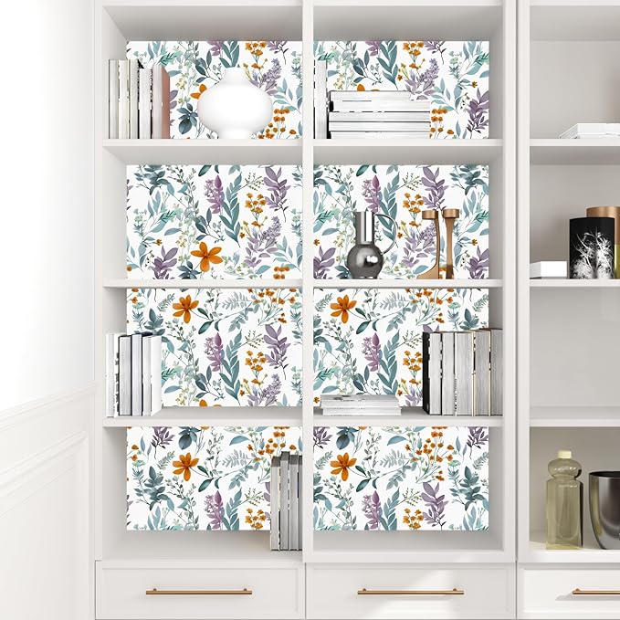 Blue Purple Leaf Wallpaper Peel and Stick,Vintage Floral Contact Paper 17.5" x 393",Thick Botanical Wall Paper Self Adhesive Removable Waterproof for Room Bedroom Walls Shelf Cabinet Table Decor
