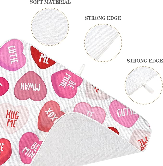 Valentine's Dish Drying Mat 18x24 Inches For Kitchen Counter Absorbent Love Heart Pink Kitchen Decoration Mother's Day Anniversary Wedding Drying Mat Pad For Home Kitchen,Office,Dining Room