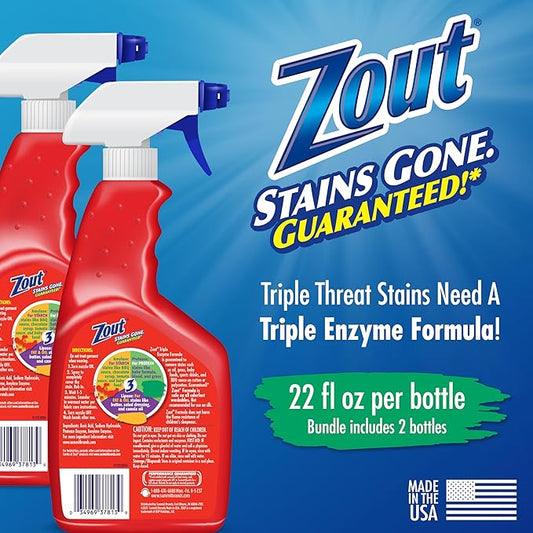 Zout Laundry Stain Remover Spray,Triple Enzyme Formula Removes the Toughest Stains,Made in the USA,22 Ounce Bottles,(Pack of 4)