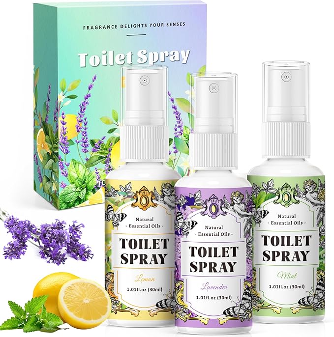 SCENTORINI Toilet Spray for Poo Odor Eliminator, Bathroom Odor Elimination Travel Size, 1 Lemon & 1 Lavender & 1 Mint, 1 oz Each, Air Freshener Spray for Poop, Home, Travel and Pockets