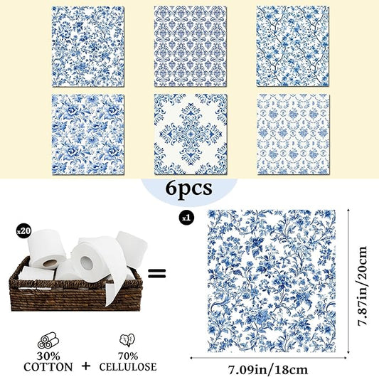 Blue Floral Swedish Dishcloths for Kitchen, 6 PCS Blue White Flower Reusable Dish Cloth, Absorbent Sponge Dish Towels for Kitchen Cooking Farmhouse Home Decoration Housewarming Gifts