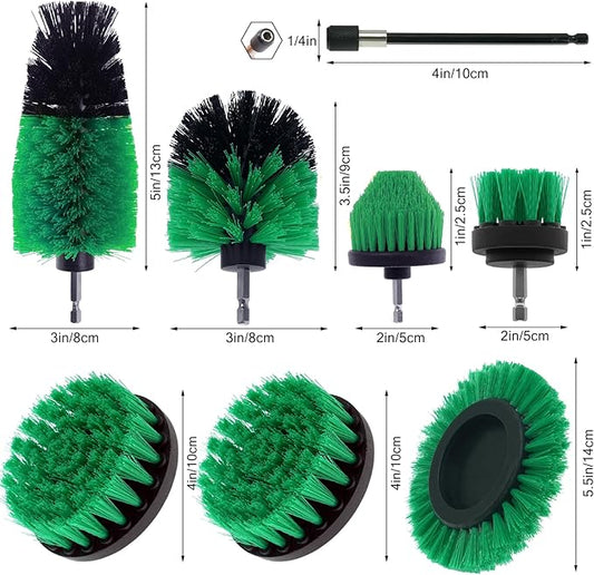 8 Pcs Drill Brush Attachment Set, Power Cleaning Scrub Brush Kit with Extend Long Attachment, All Purpose Drill Scrub Brushes for Car, Grout, Floor, Tub, Bathroom and Kitchen (Green)