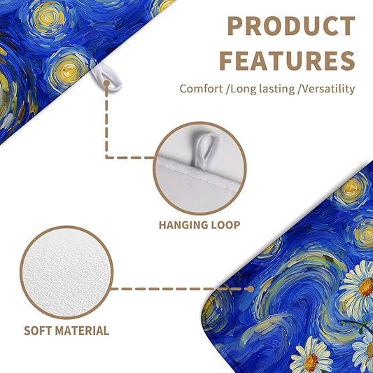 Spring Summer Daisy Floral Dish Drying Mats Spring Flowers Dish Mat Drying Matt Starry Sky Dishes Dryer Pad for Kitchen Counter Absorbent Microfiber Washable Foldable Reusable 18x24 in