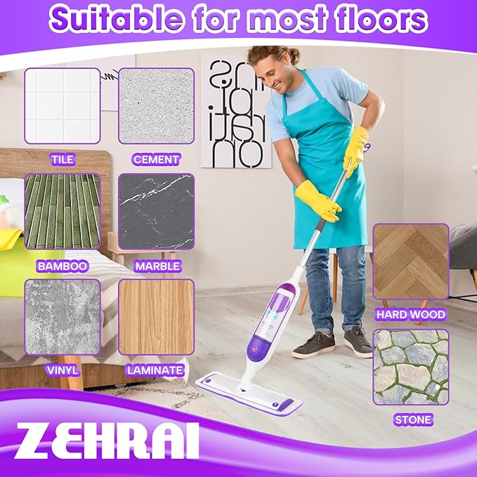 6 Pack Reusable Microfiber Mop Pads for Swiffer PowerMop, 13-16 Inch Spray Mop Replacement Refills, Machine Washable Wet Dry Pads for Hardwood Tile Multi-Surface Cleaning