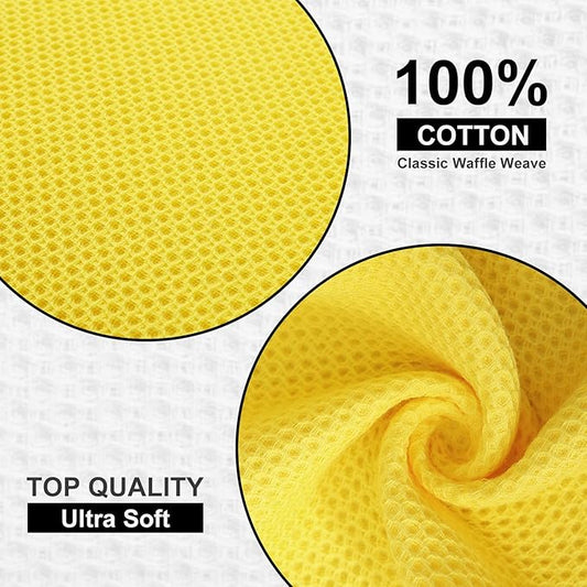 Kitinjoy 100% Cotton Kitchen Dish Cloths (12 X 12 Inches, Yellow), 6 Pack Waffle Weave Ultra Soft Absorbent Dish Towels for Drying Dishes Quick Drying Kitchen Towels Dish Rags