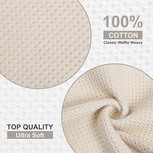 Kitinjoy 100% Cotton Kitchen Dish Cloths 8 Pack, Waffle Weave Ultra Soft Absorbent Dish Towels for Drying Dishes Quick Drying Kitchen Towels Dish Rags (12 X 12 Inches, Beige)