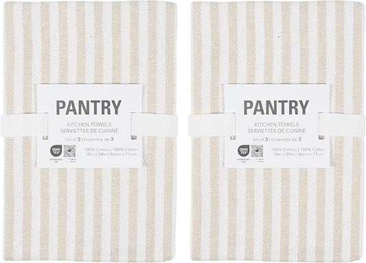 KAF Home Premium Kitchen Towels (18" x 28"), Large 100% Cotton, Flat & Terry Absorbent Dish Towel Set (Beige, 18 x 28-6 Pack)