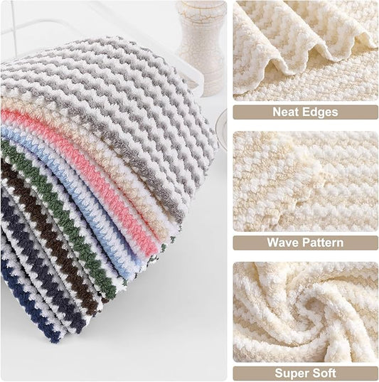 Homaxy 18 Pack Kitchen Dish Cloths, Ultra Soft and Absorbent Dish Towels, Reusable Fast Drying Microfiber Cleaning Cloth, Coral Velvet Wave Design No-lint,10 x 10 inches, Beige