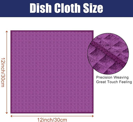 Homaxy Microfiber Waffle Weave Kitchen Dish Cloths, 12 x 12 Inch Ultra Absorbent and Solid Color Dish Towels for Kitchen Fast Drying Dishcloth for Washing Dishes, 8 Pack, Purple