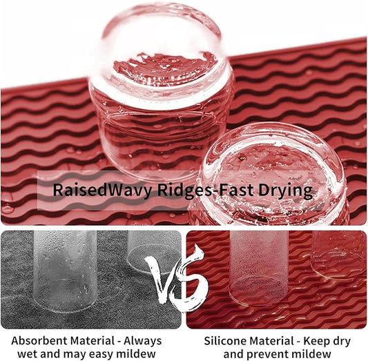 ZLR Silicone Sponge Holder & Sink Caddy Tray (6" x 12") - Narrow Dish Drying Mat for Kitchen Counter - Waterproof Soap Dispenser Organizer, Non-Slip Bathroom Vanity Tray (Lava Red)