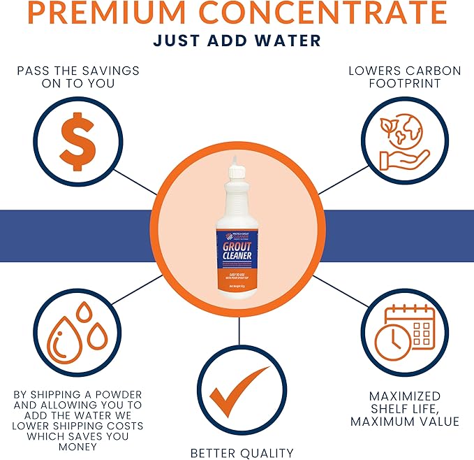 ProTech Grout Cleaner & Stain Cleaner - 32 Ounce After Adding Water - Heavy Duty Grout Stain Remover for Tile Floors, Showers, bathroom grout & Kitchens. Non-Toxic & Safe, Best for Deep Cleaning