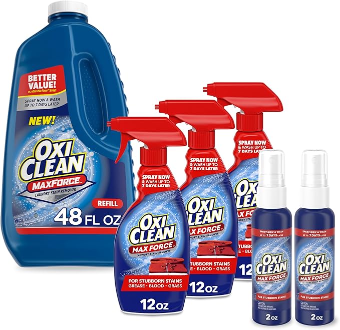 Bundle of OxiClean Max Force Laundry Stain Remover Spray, 12 Fl. Oz, 3-Pack + Refill, 48 fl oz + Spray, 2 fl oz, 2PK