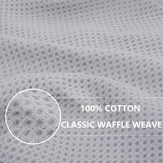 Homaxy 100% Cotton Waffle Weave Kitchen Dish Towels, Ultra Soft Absorbent Quick Drying Cleaning Towel, 13 x 28 Inches, 6-Pack, Light Gray