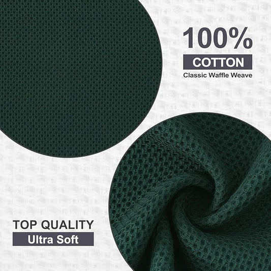 Kitinjoy 100% Cotton Kitchen Dish Cloths (12 X 12 Inches, Blackish Green), 8 Pack Waffle Weave Ultra Soft Absorbent Dish Towels for Drying Dishes Quick Drying Kitchen Towels Dish Rags