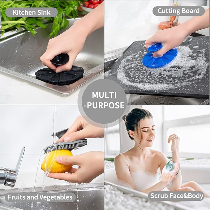 Silicone Sponge, BEAUTAIL Non-Scratch Scrub Sponges for Washing Dishes, Kitchen Fruit Vegetable Cleaning Brush, Long Lasting and Reusable Dishwashing Scrubber, Suction Up Hang Designed, 1 Pack, Gray