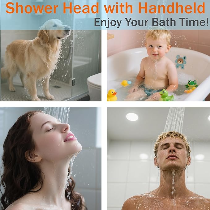 High Pressure 4-Mode Shower Head with Handheld, Detachable Showerhead Combo with 59" Hose & No-drill Holder, Anti-clog Nozzles for Hard Water, Powerful Spray for Pets & Daily Use, Chrome
