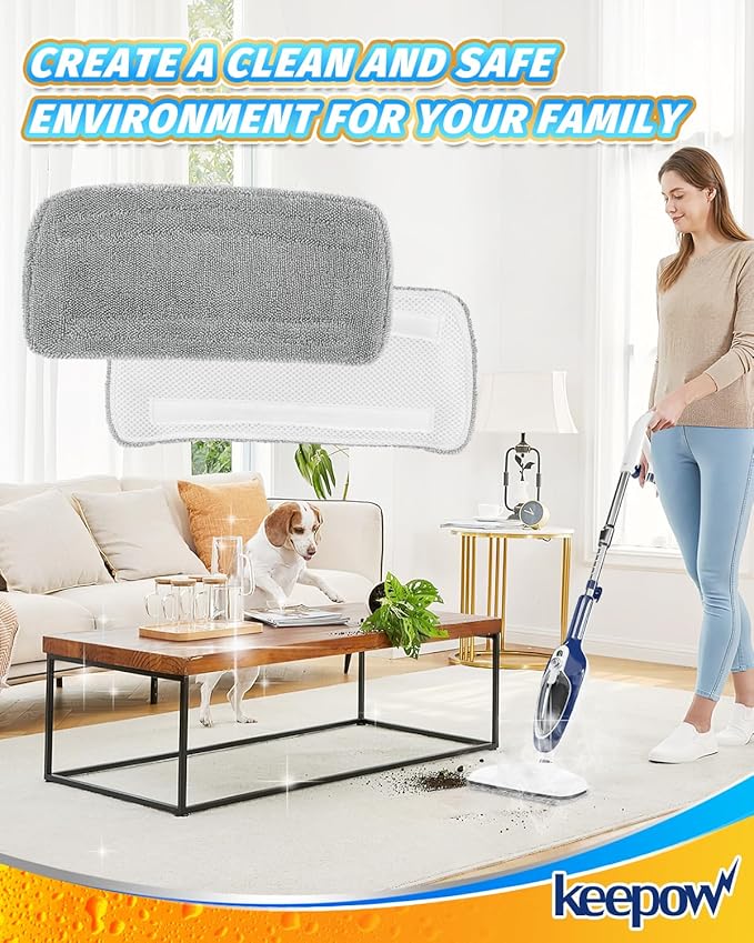 KEEPOW Steam Mop Pads Compatible with Mxnsewr Steam Mop, Compatible with GorFanty Steamer Mop GF-6610B/GF-6610, Fit for Neugo Steam Mops NE033, 4 Pack Spiral Microfiber Steam Mop Replacement Pads