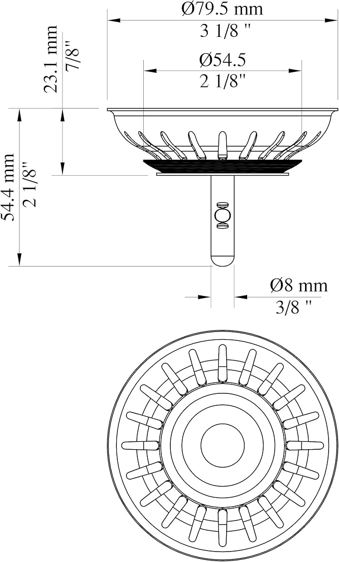 KANARY Kitchen Sink Basket Strainer Replacement for Standard Drains (3-1/2 Inch) Stainless Steel Body with Rubber Stopper (Pack of 2, White)