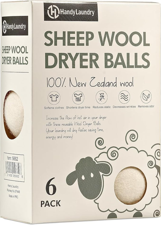 Handy Laundry Wool Dryer Balls – Natural Fabric Softener, Reusable, Reduces Wrinkles and Saves Drying Time. Large Dryer Balls Are a Better Alternative to Plastic Balls and Liquid Softener (Pack of 72)